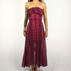 Strapless Sheer Pink Maxi Summer Dress